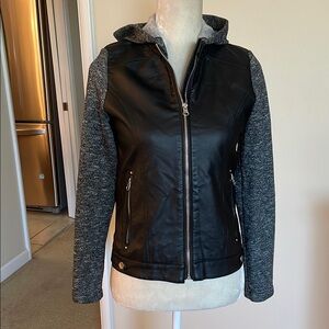 Boys Vegan Leather / Fleece Stylish Jacket With Removable Hood.